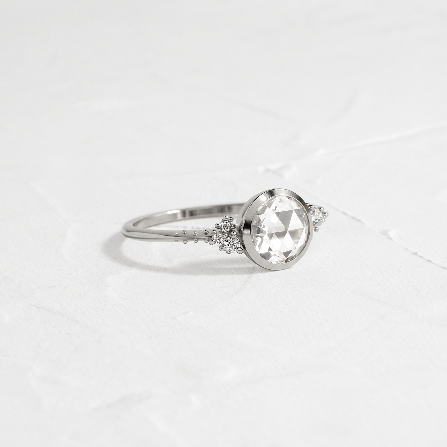 Bezel & Cluster-Rose Cut Lab Grown Diamond Engagement Ring