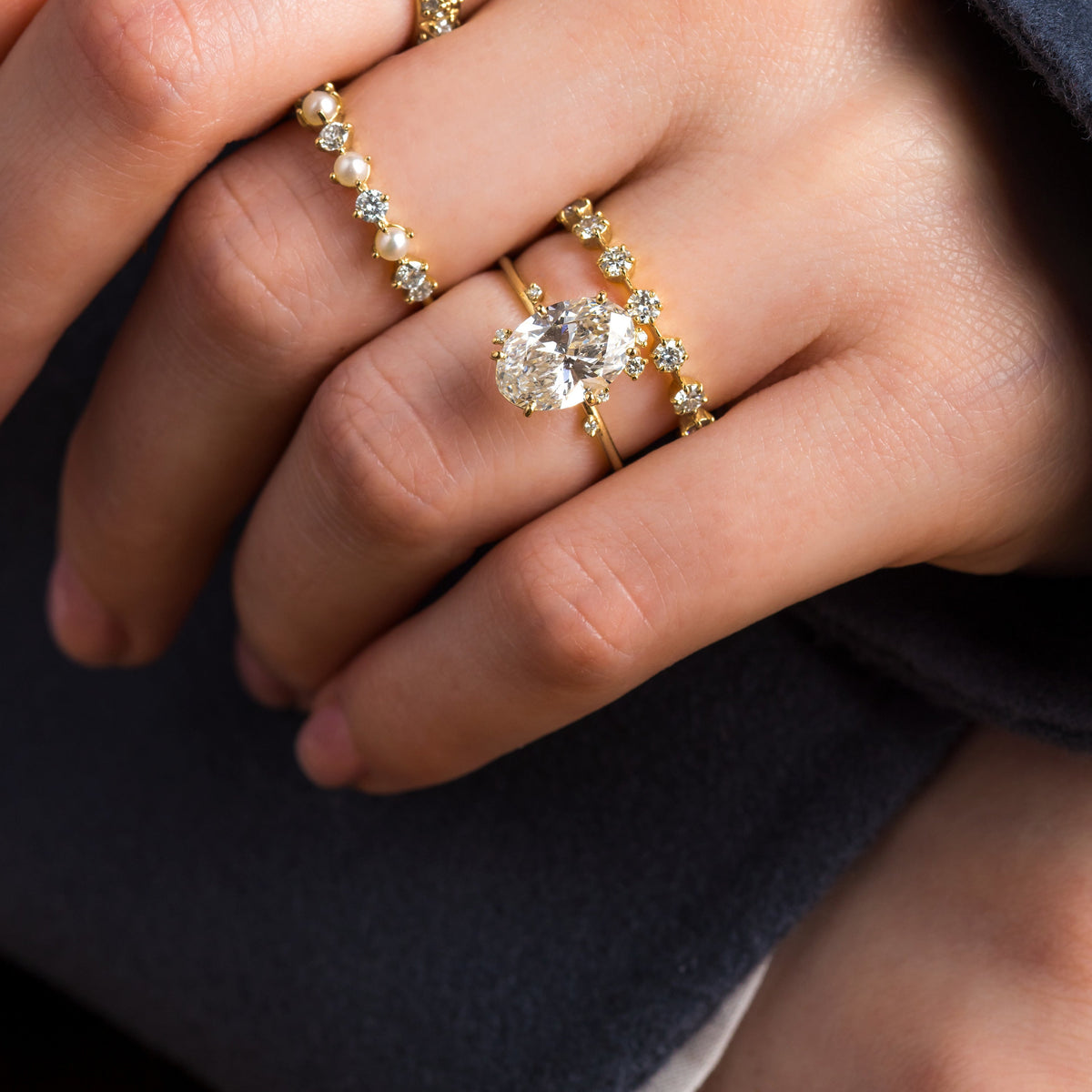 Unique Cluster-Oval Lab Grown Diamond Engagement Ring