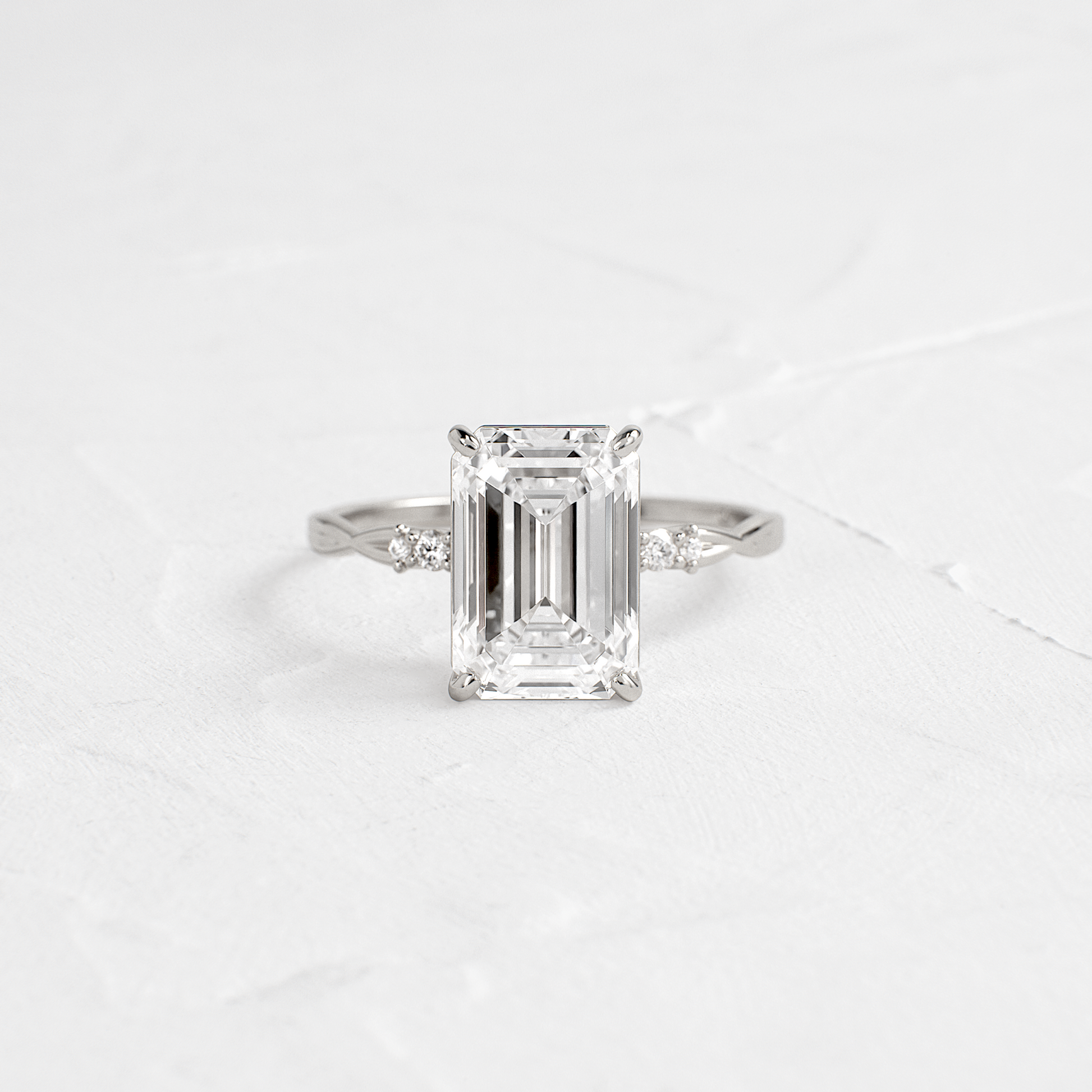 Criss Cross-Emerald Lab Grown Diamond Engagement Ring
