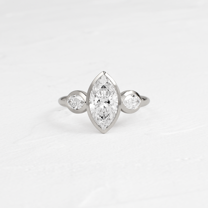 Three Stone & Bezel- Marquise Lab Grown Diamond Engagement Ring
