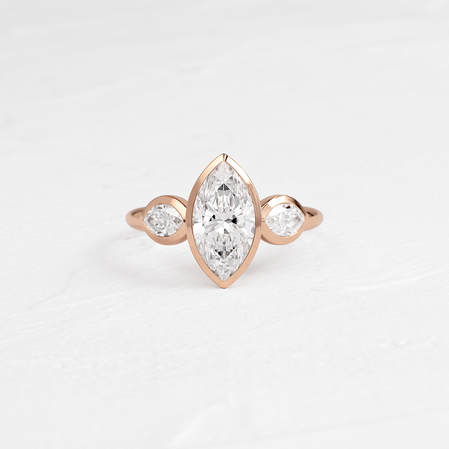 Three Stone & Bezel- Marquise Lab Grown Diamond Engagement Ring