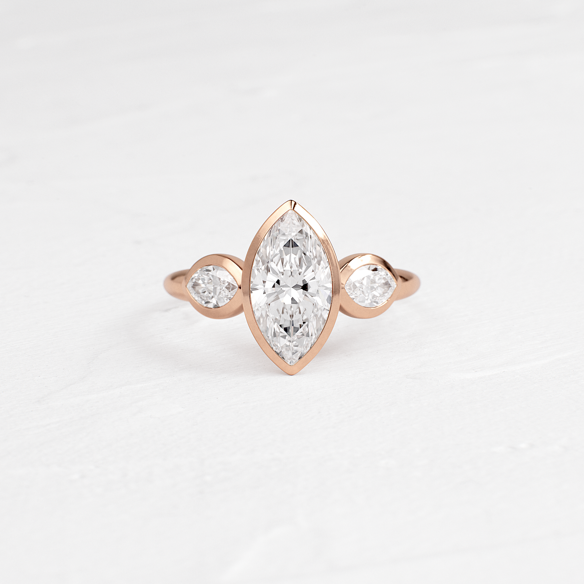 Three Stone & Bezel- Marquise Lab Grown Diamond Engagement Ring