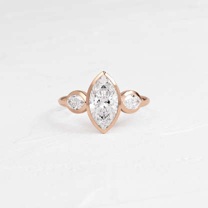 Three Stone & Bezel- Marquise Lab Grown Diamond Engagement Ring