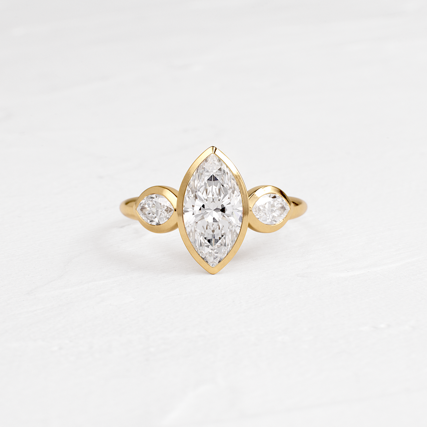 Three Stone & Bezel- Marquise Lab Grown Diamond Engagement Ring