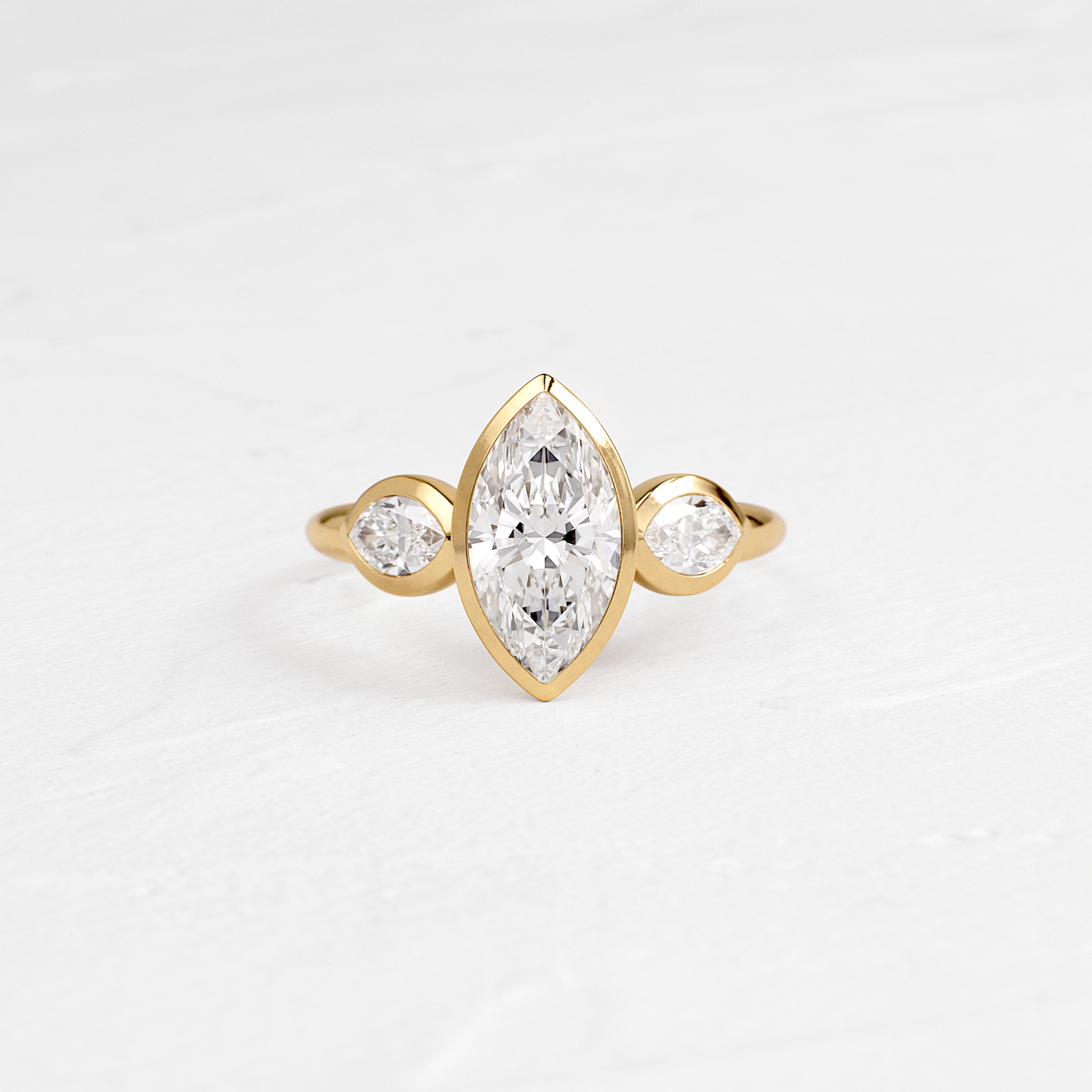 Three Stone & Bezel- Marquise Lab Grown Diamond Engagement Ring