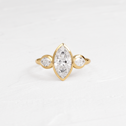 Three Stone & Bezel- Marquise Lab Grown Diamond Engagement Ring