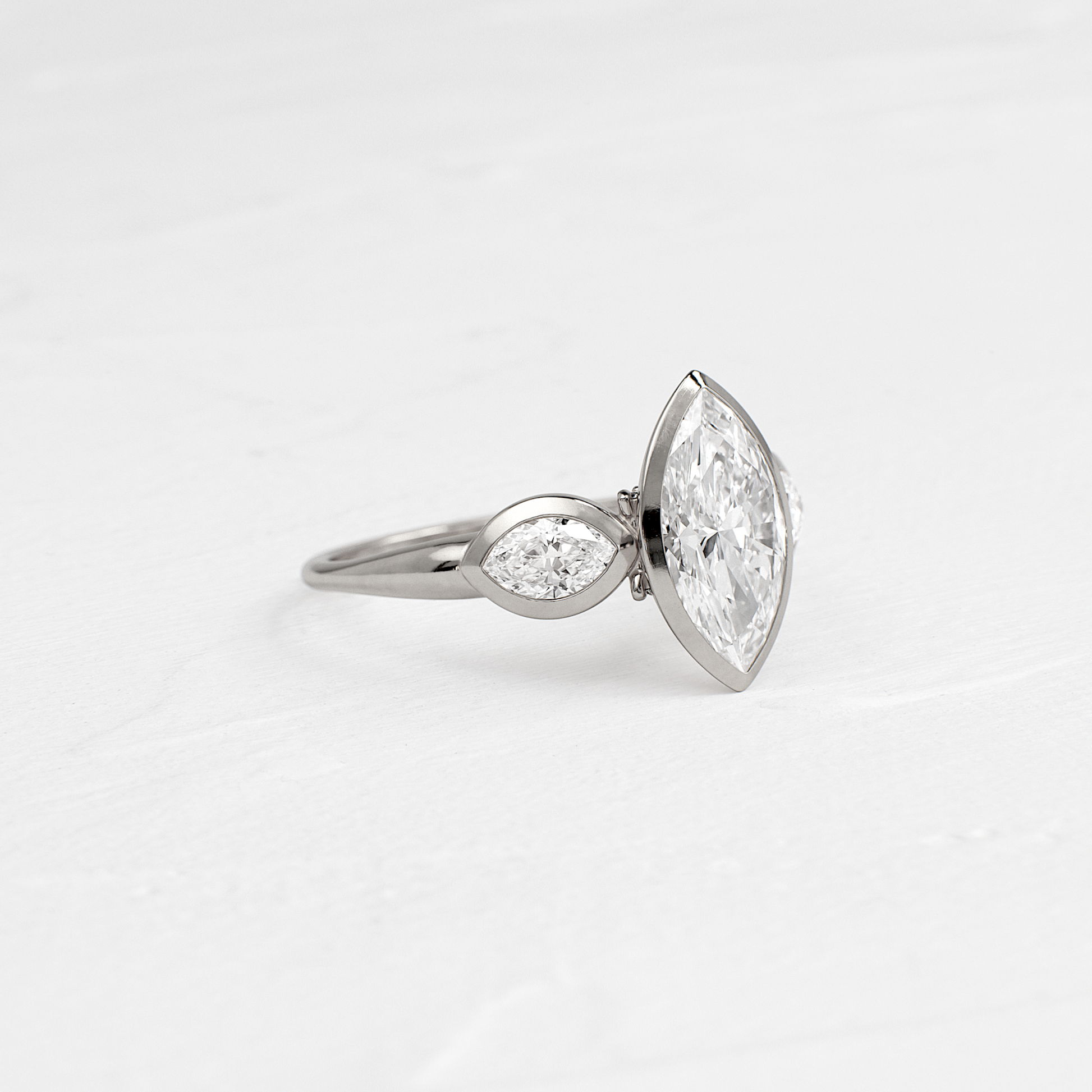 Three Stone & Bezel- Marquise Lab Grown Diamond Engagement Ring