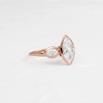 Three Stone & Bezel- Marquise Lab Grown Diamond Engagement Ring