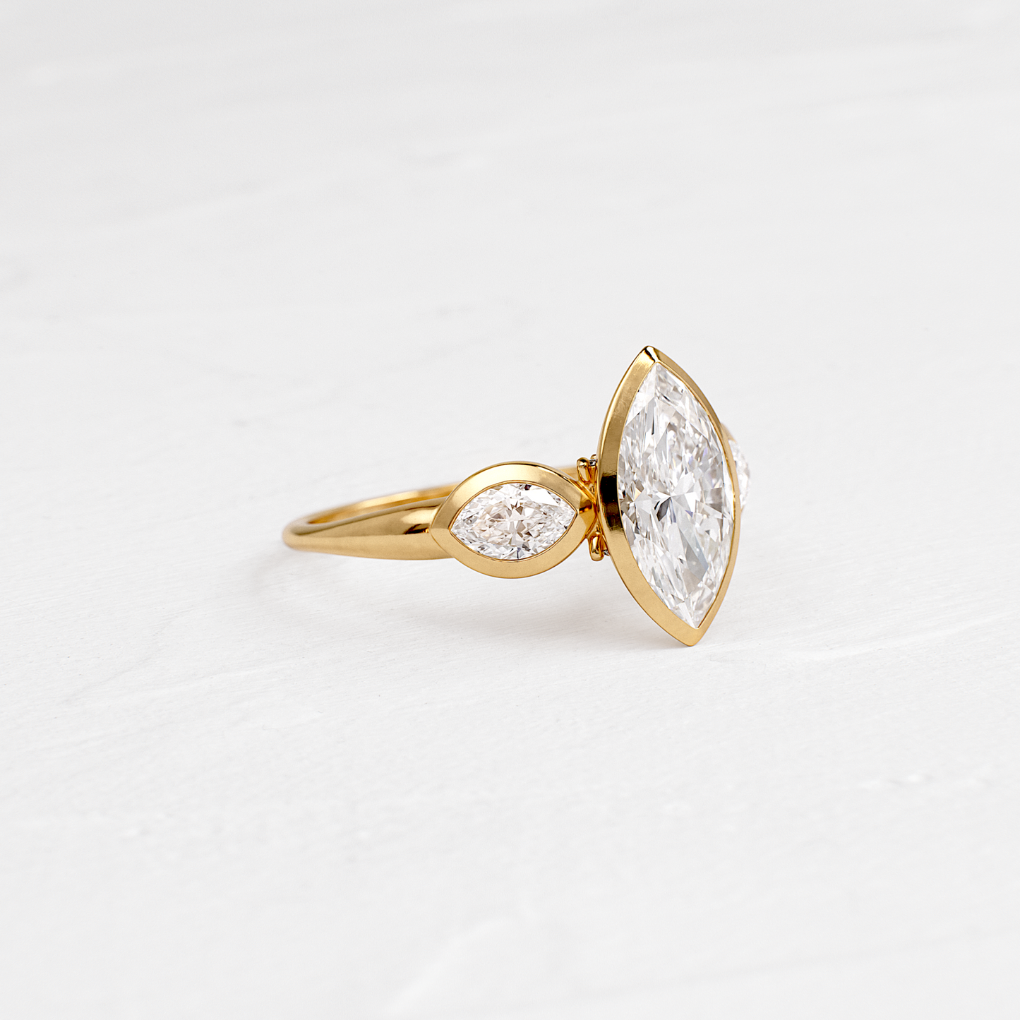 Three Stone & Bezel- Marquise Lab Grown Diamond Engagement Ring