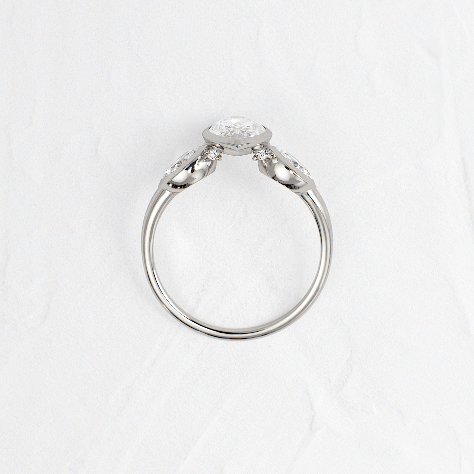 Three Stone & Bezel- Marquise Lab Grown Diamond Engagement Ring