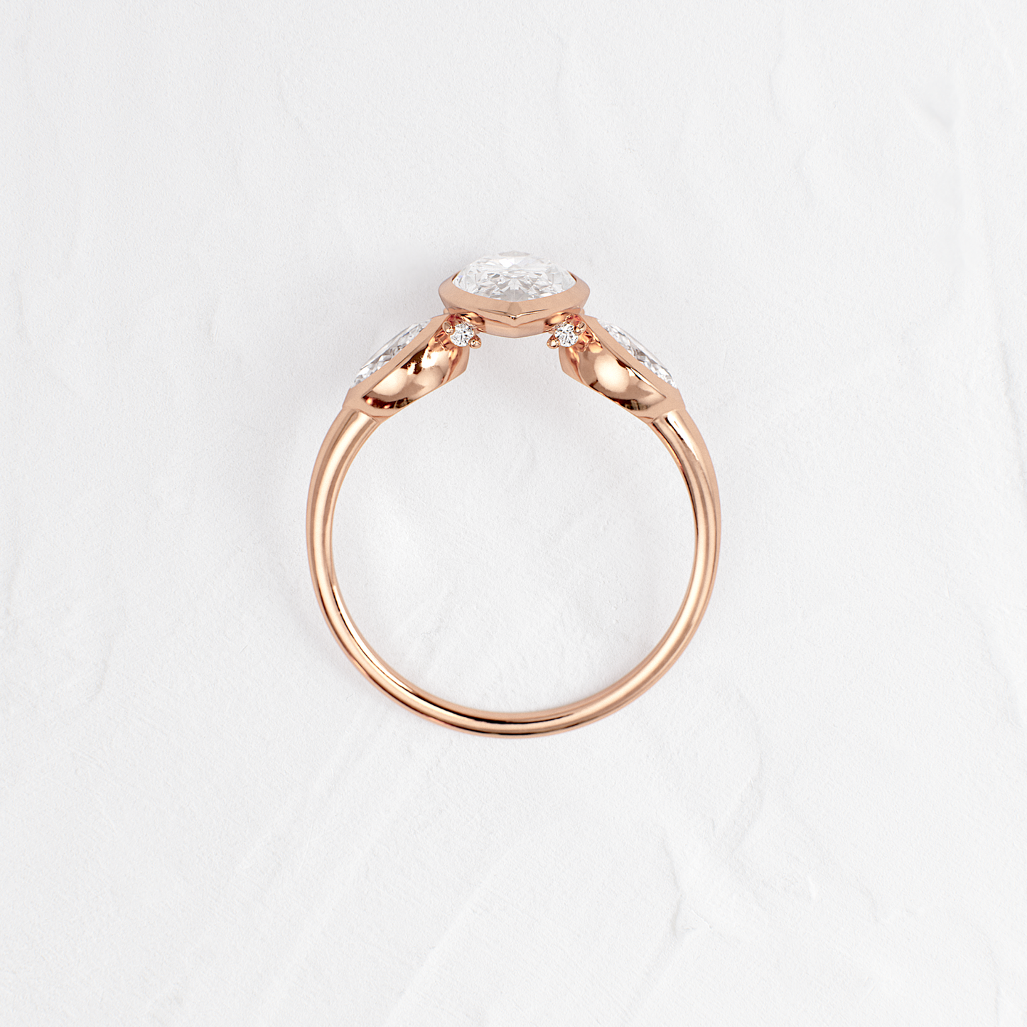 Three Stone & Bezel- Marquise Lab Grown Diamond Engagement Ring