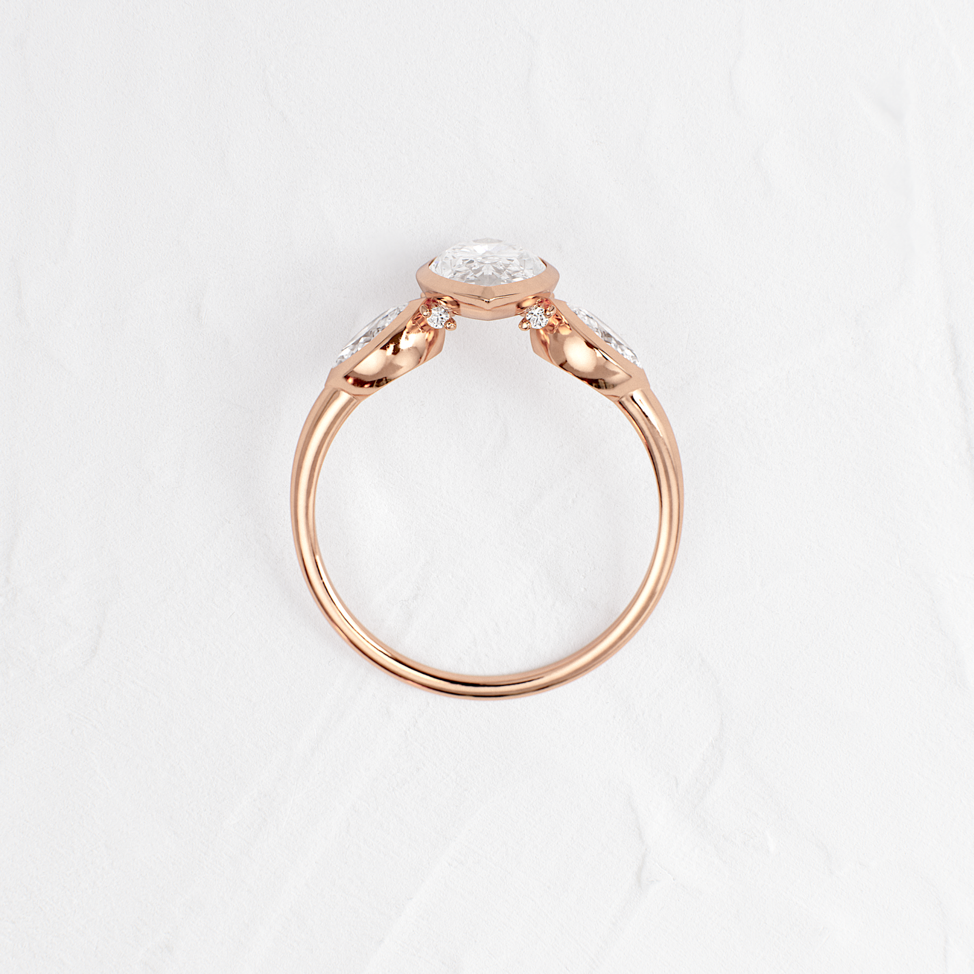 Three Stone & Bezel- Marquise Lab Grown Diamond Engagement Ring