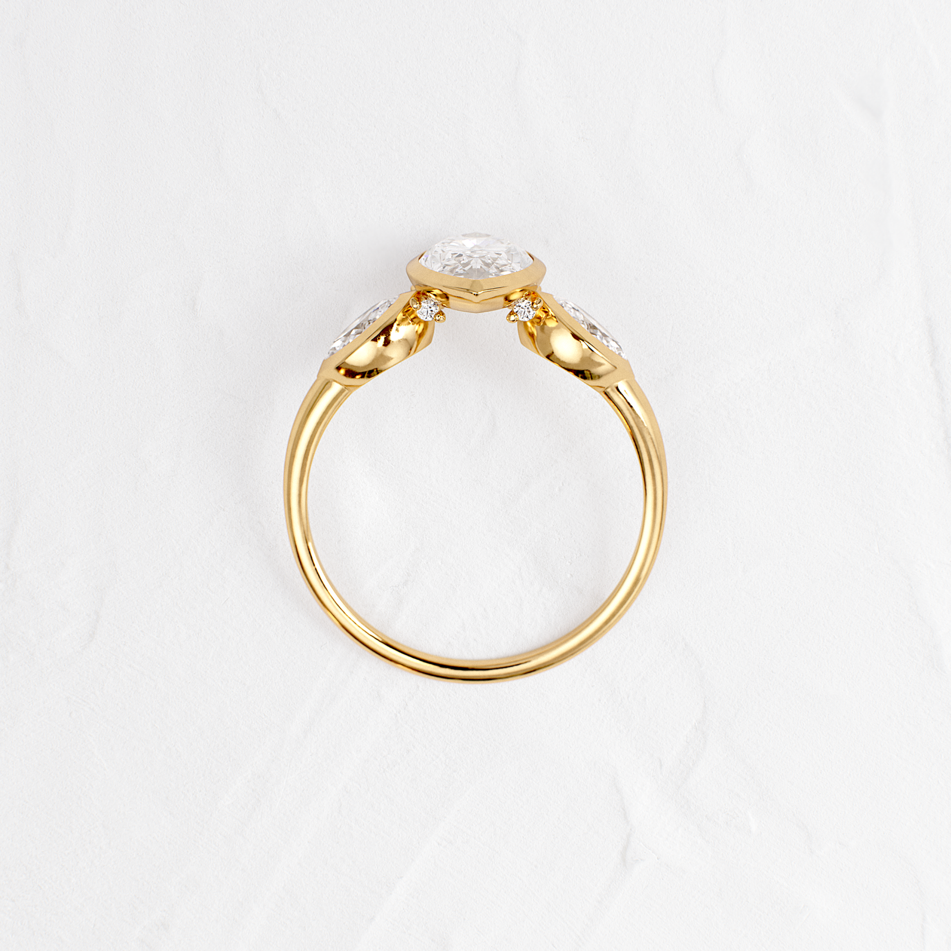 Three Stone & Bezel- Marquise Lab Grown Diamond Engagement Ring