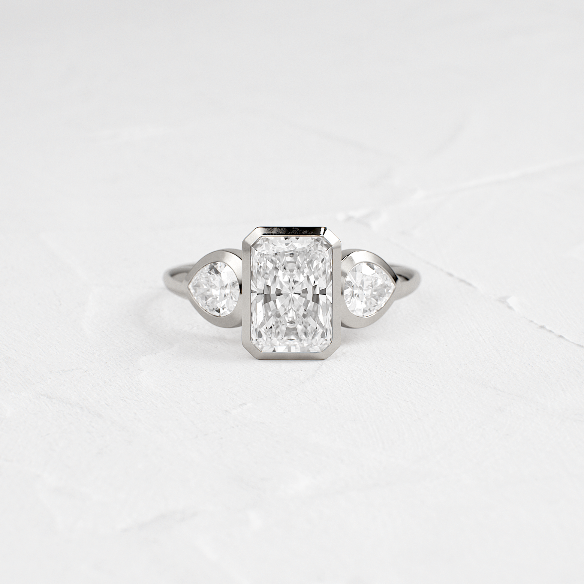 Three Stone & Bezel-Radiant Lab Grown Diamond Engagement Ring