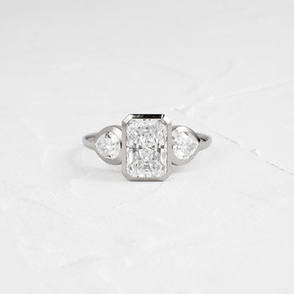 Three Stone & Bezel-Radiant Lab Grown Diamond Engagement Ring