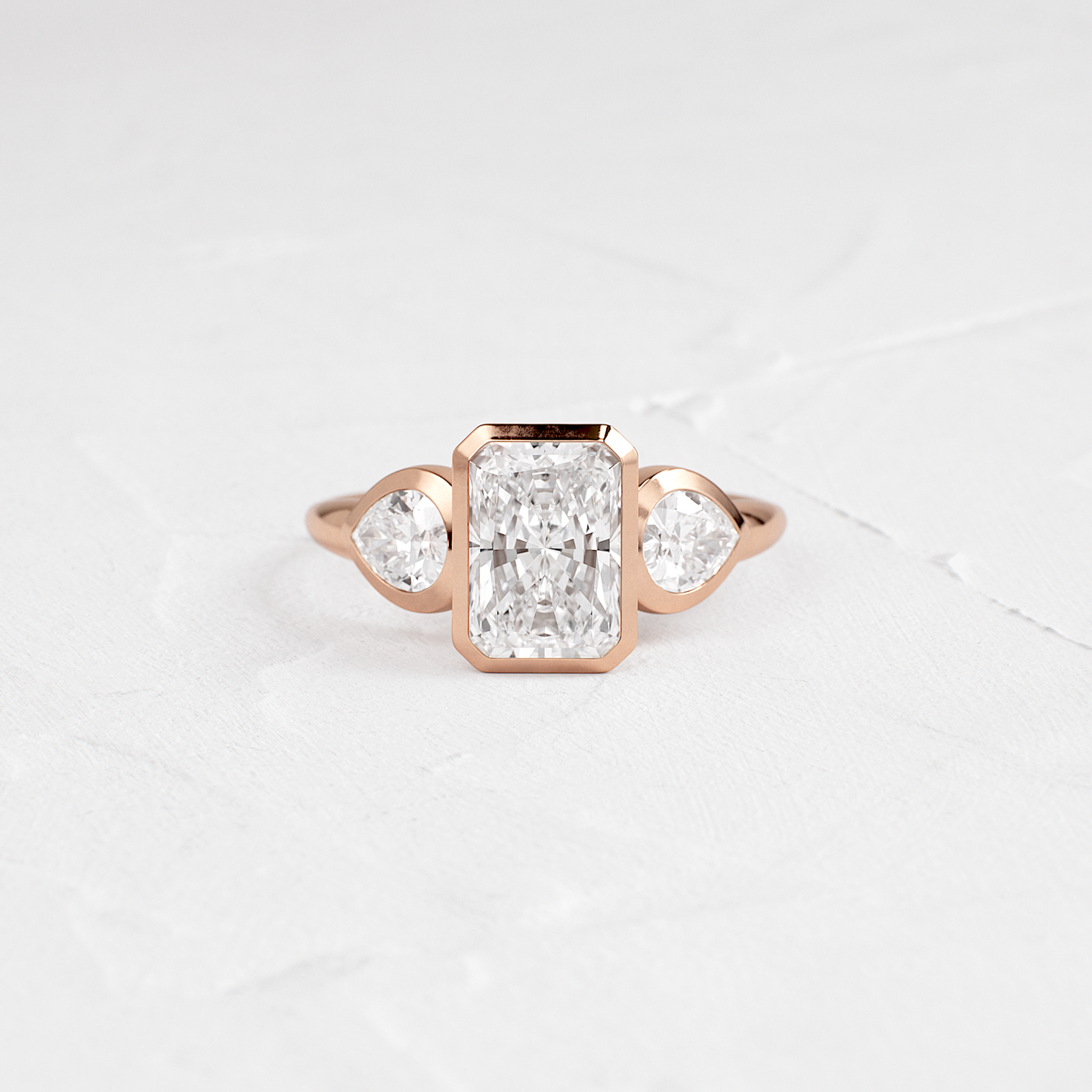 Three Stone & Bezel-Radiant Lab Grown Diamond Engagement Ring