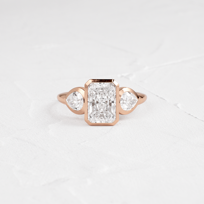 Three Stone & Bezel-Radiant Lab Grown Diamond Engagement Ring