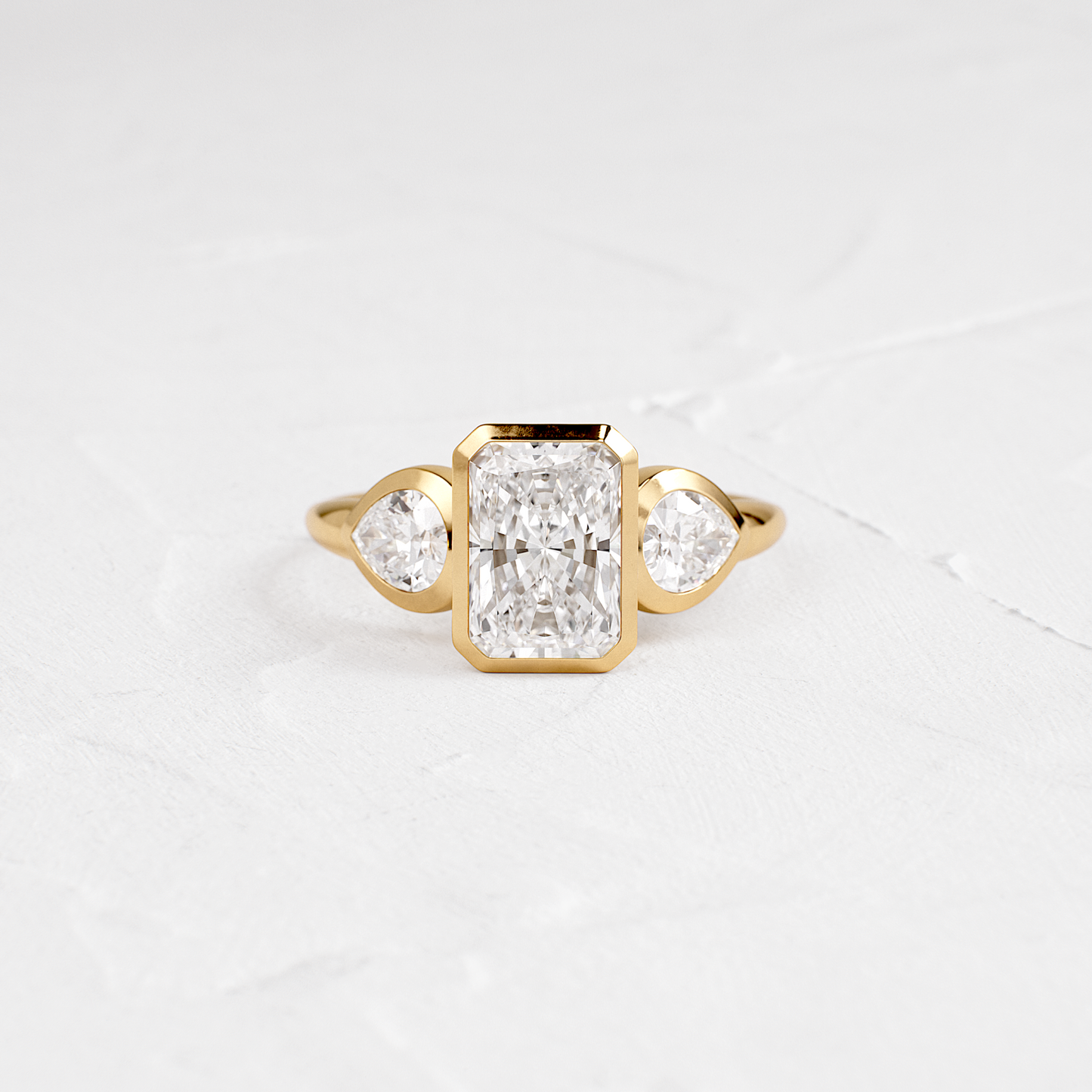 Three Stone & Bezel-Radiant Lab Grown Diamond Engagement Ring