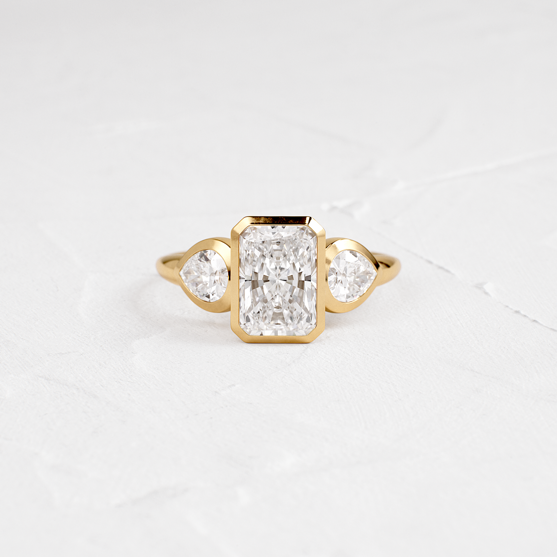 Three Stone & Bezel-Radiant Lab Grown Diamond Engagement Ring