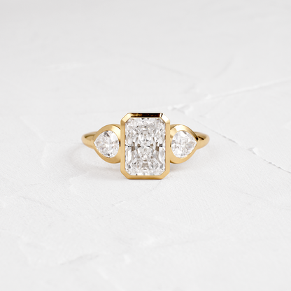 Three Stone & Bezel-Radiant Lab Grown Diamond Engagement Ring