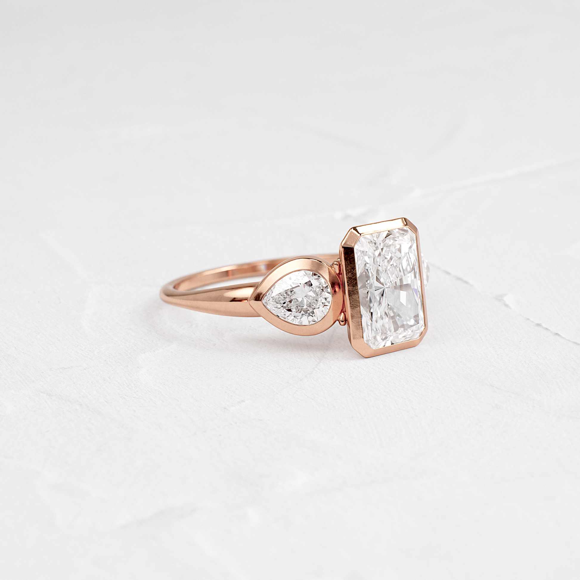 Three Stone & Bezel-Radiant Lab Grown Diamond Engagement Ring