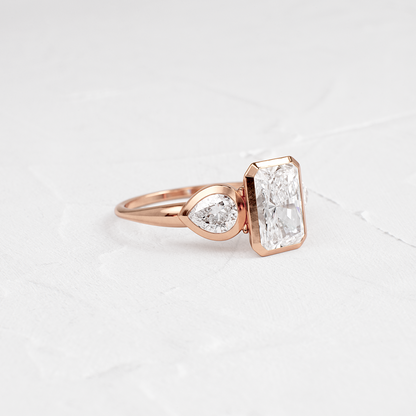 Three Stone & Bezel-Radiant Lab Grown Diamond Engagement Ring