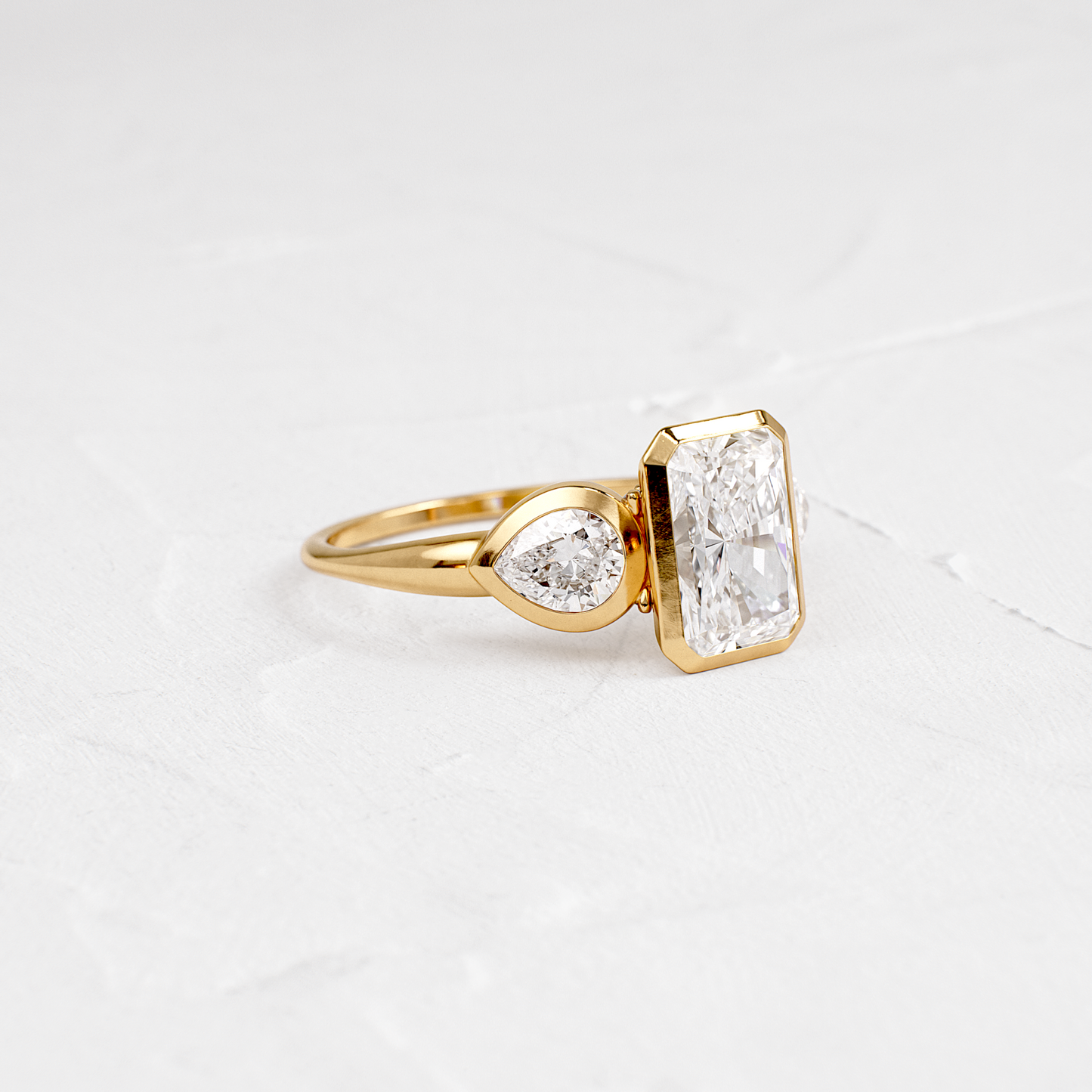 Three Stone & Bezel-Radiant Lab Grown Diamond Engagement Ring