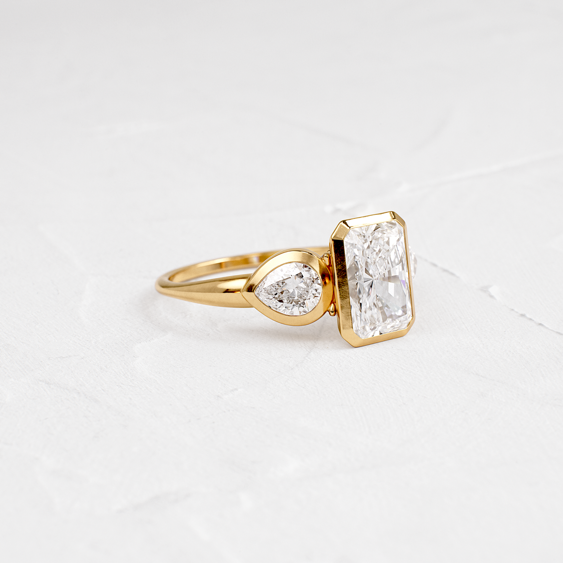 Three Stone & Bezel-Radiant Lab Grown Diamond Engagement Ring