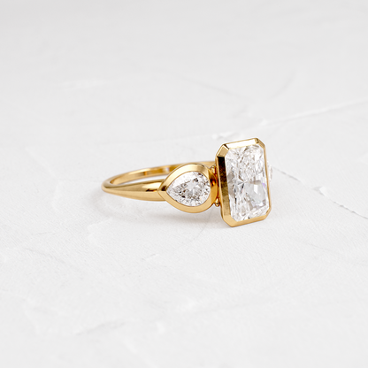 Three Stone & Bezel-Radiant Lab Grown Diamond Engagement Ring