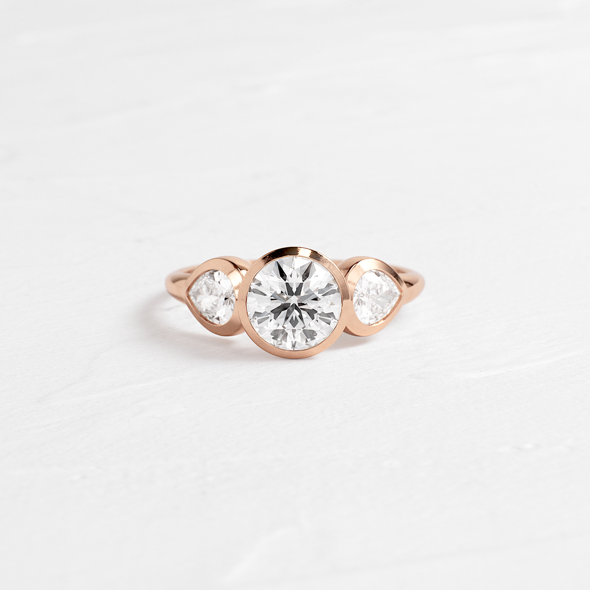 Three Stone & Bezel-Round Lab Grown Diamond Engagement Ring