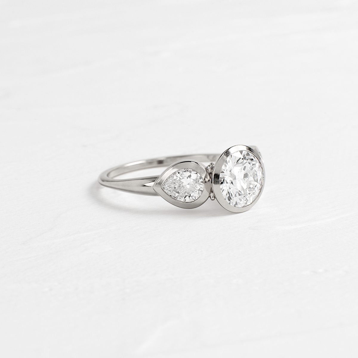 Three Stone & Bezel-Round Lab Grown Diamond Engagement Ring