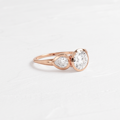 Three Stone & Bezel-Round Lab Grown Diamond Engagement Ring