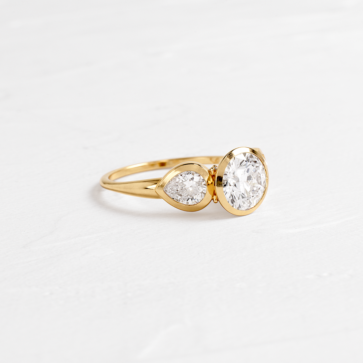 Three Stone & Bezel-Round Lab Grown Diamond Engagement Ring