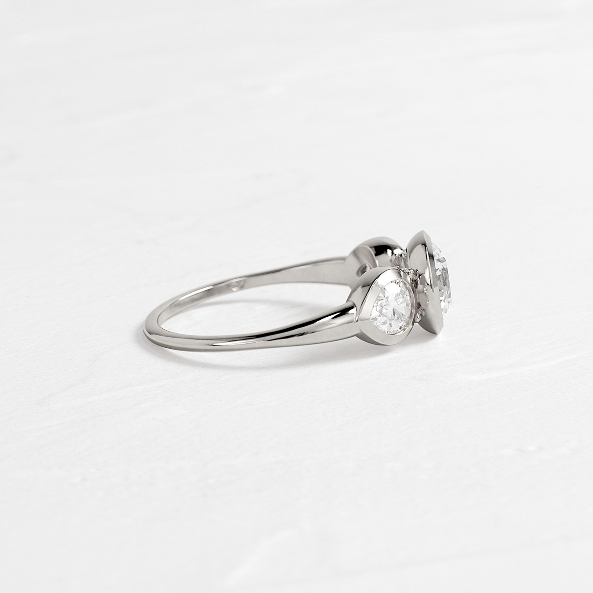 Three Stone & Bezel-Round Lab Grown Diamond Engagement Ring