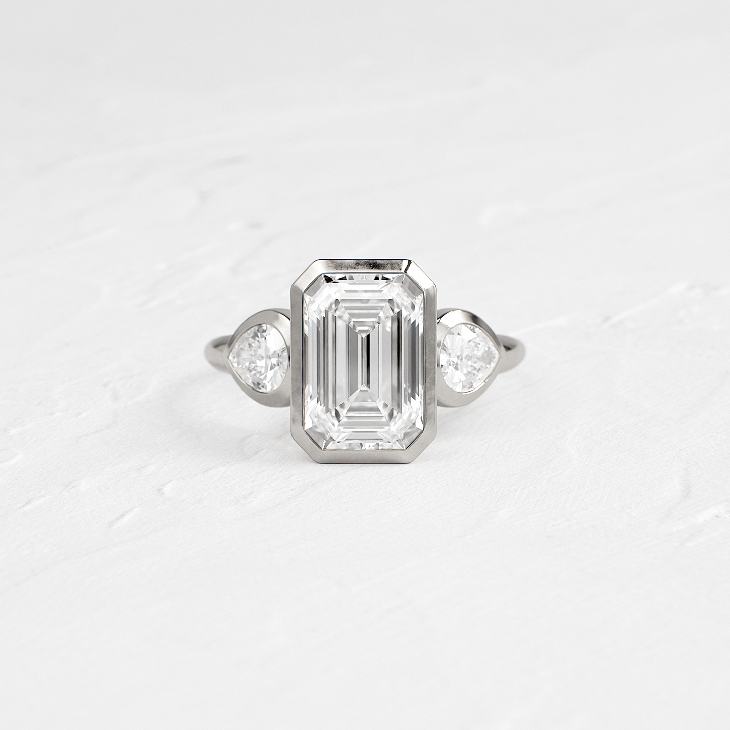 Three Stone & Bezel-Emerald Lab Grown Diamond Engagement Ring