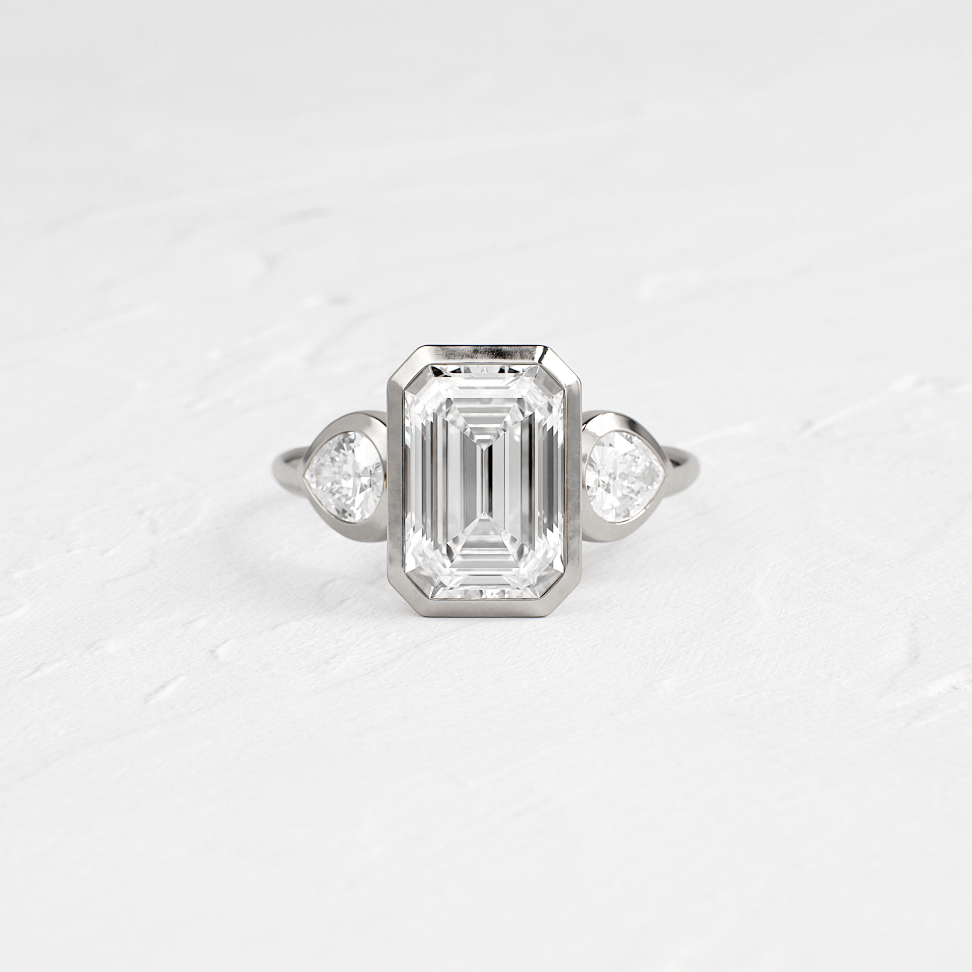 Three Stone & Bezel-Emerald Lab Grown Diamond Engagement Ring