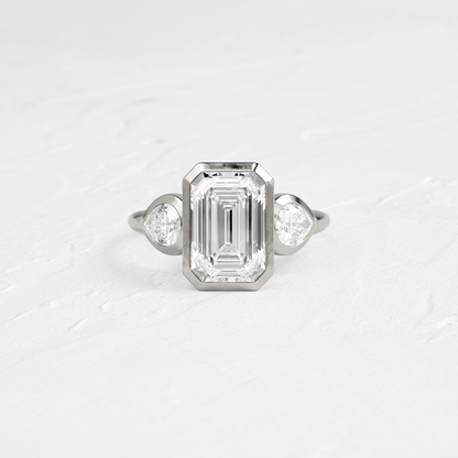 Three Stone & Bezel-Emerald Lab Grown Diamond Engagement Ring
