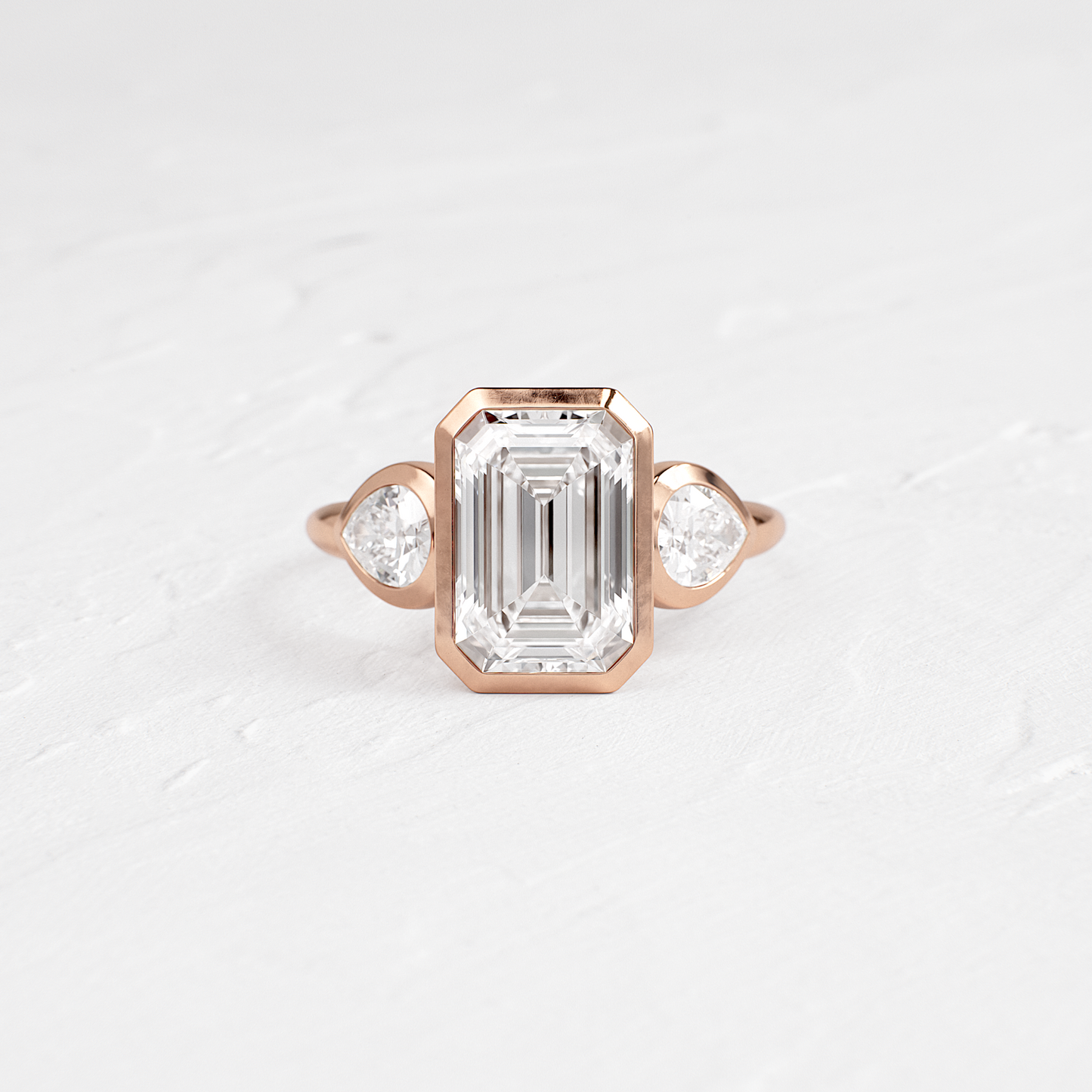 Three Stone & Bezel-Emerald Lab Grown Diamond Engagement Ring