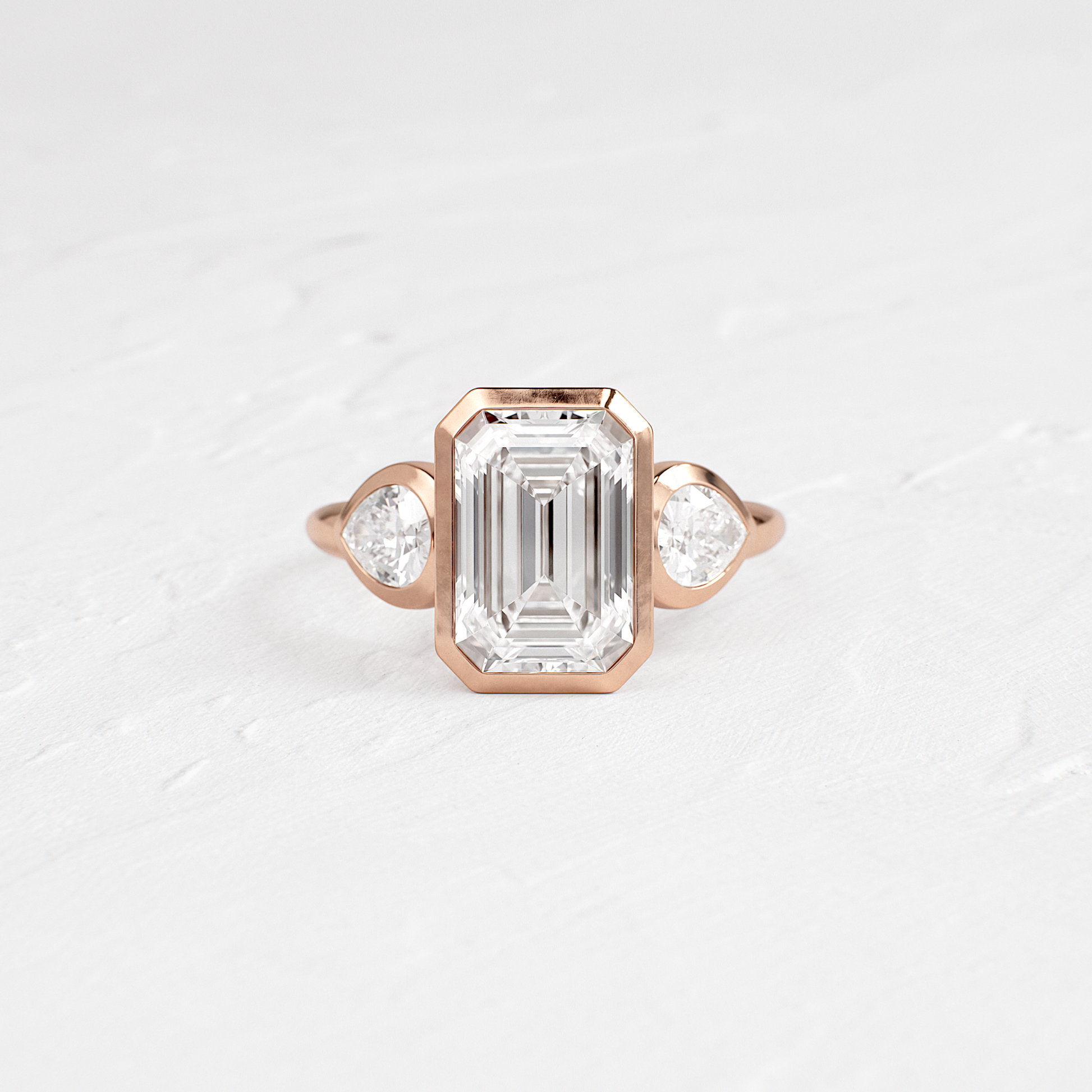 Three Stone & Bezel-Emerald Lab Grown Diamond Engagement Ring