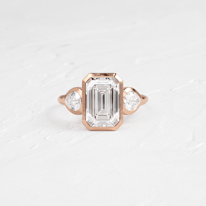 Three Stone & Bezel-Emerald Lab Grown Diamond Engagement Ring