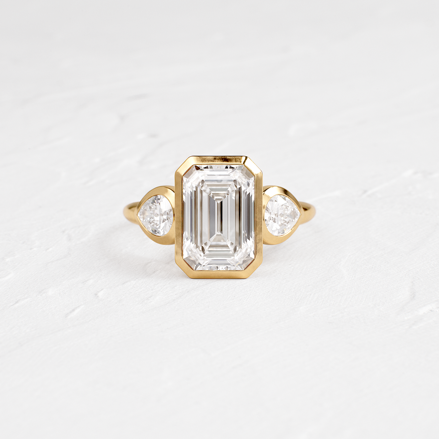 Three Stone & Bezel-Emerald Lab Grown Diamond Engagement Ring