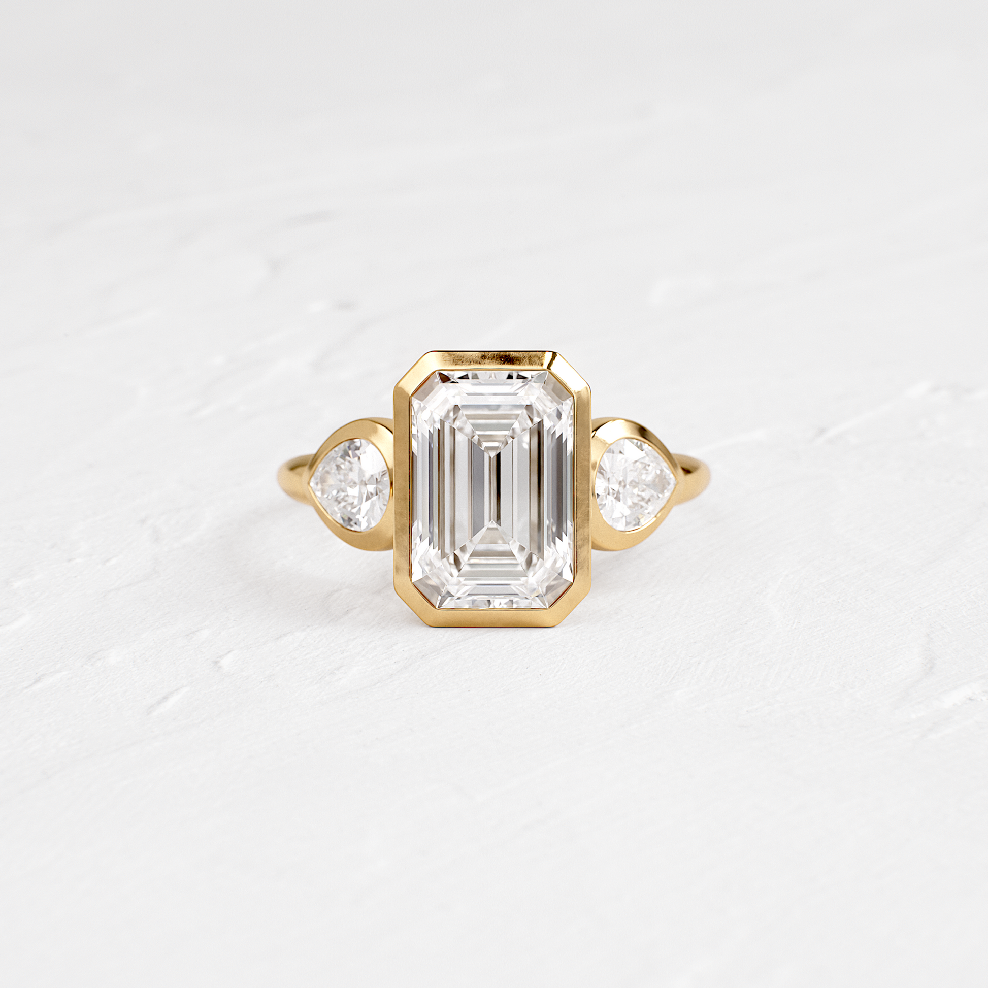 Three Stone & Bezel-Emerald Lab Grown Diamond Engagement Ring