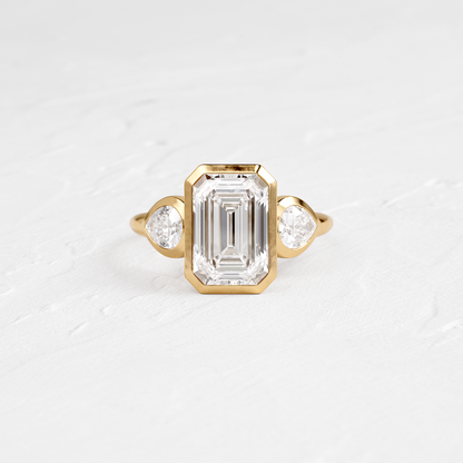 Three Stone & Bezel-Emerald Lab Grown Diamond Engagement Ring