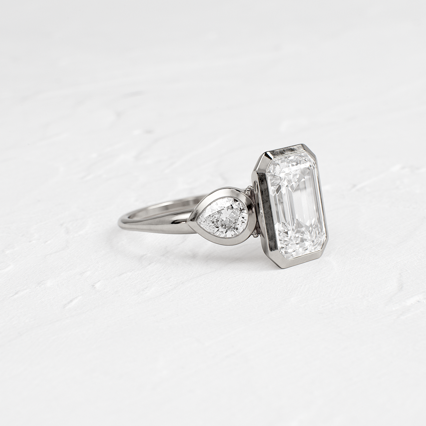 Three Stone & Bezel-Emerald Lab Grown Diamond Engagement Ring