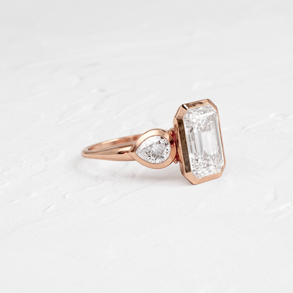 Three Stone & Bezel-Emerald Lab Grown Diamond Engagement Ring