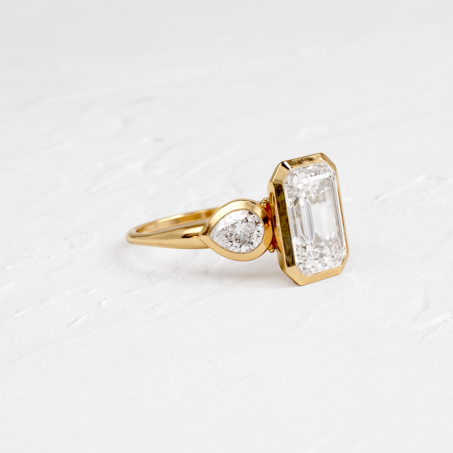 Three Stone & Bezel-Emerald Lab Grown Diamond Engagement Ring