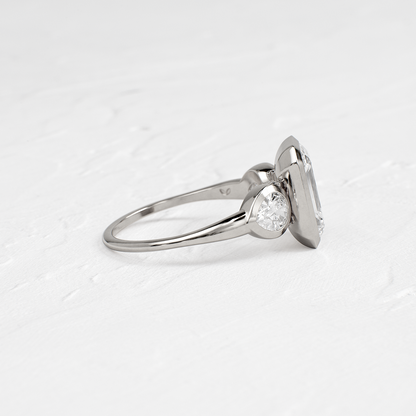Three Stone & Bezel-Emerald Lab Grown Diamond Engagement Ring