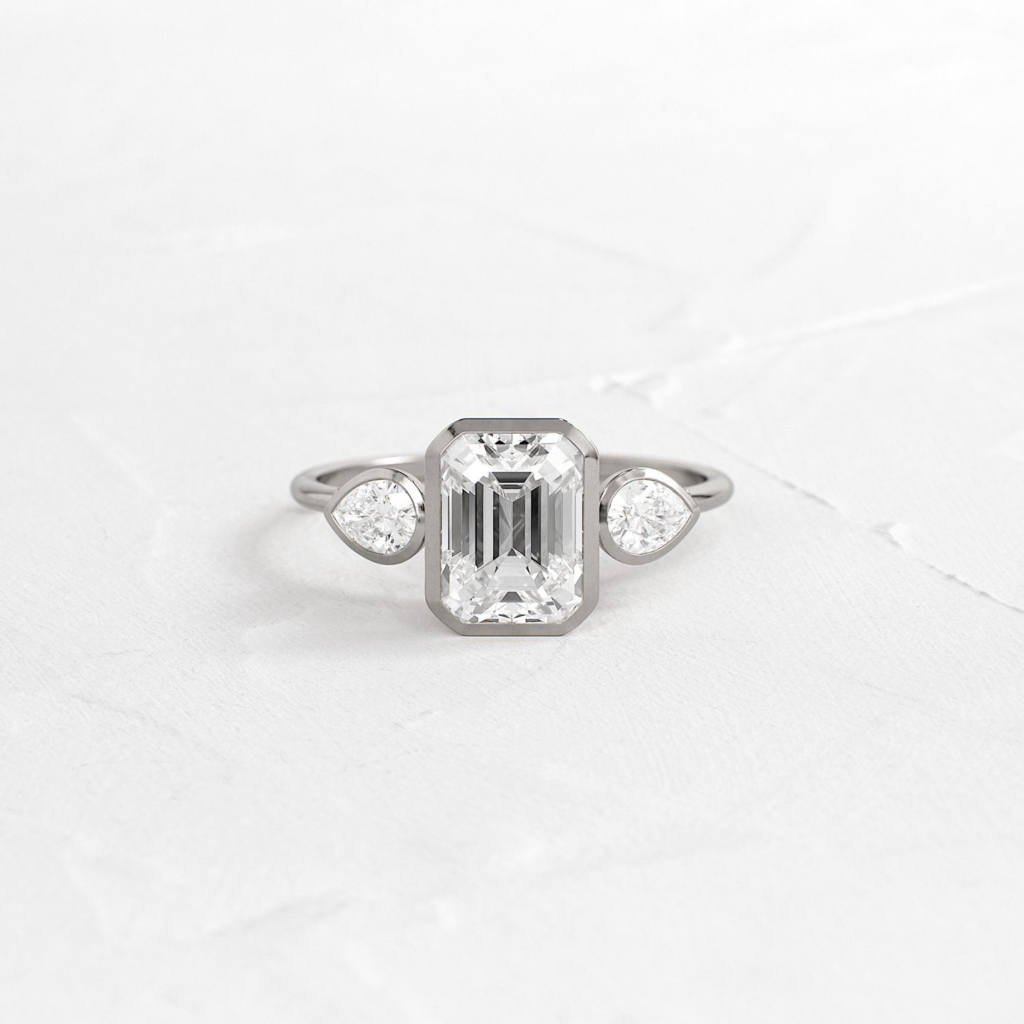 Bezel Three Stone-Emerald Lab Grown Diamond Engagement Ring