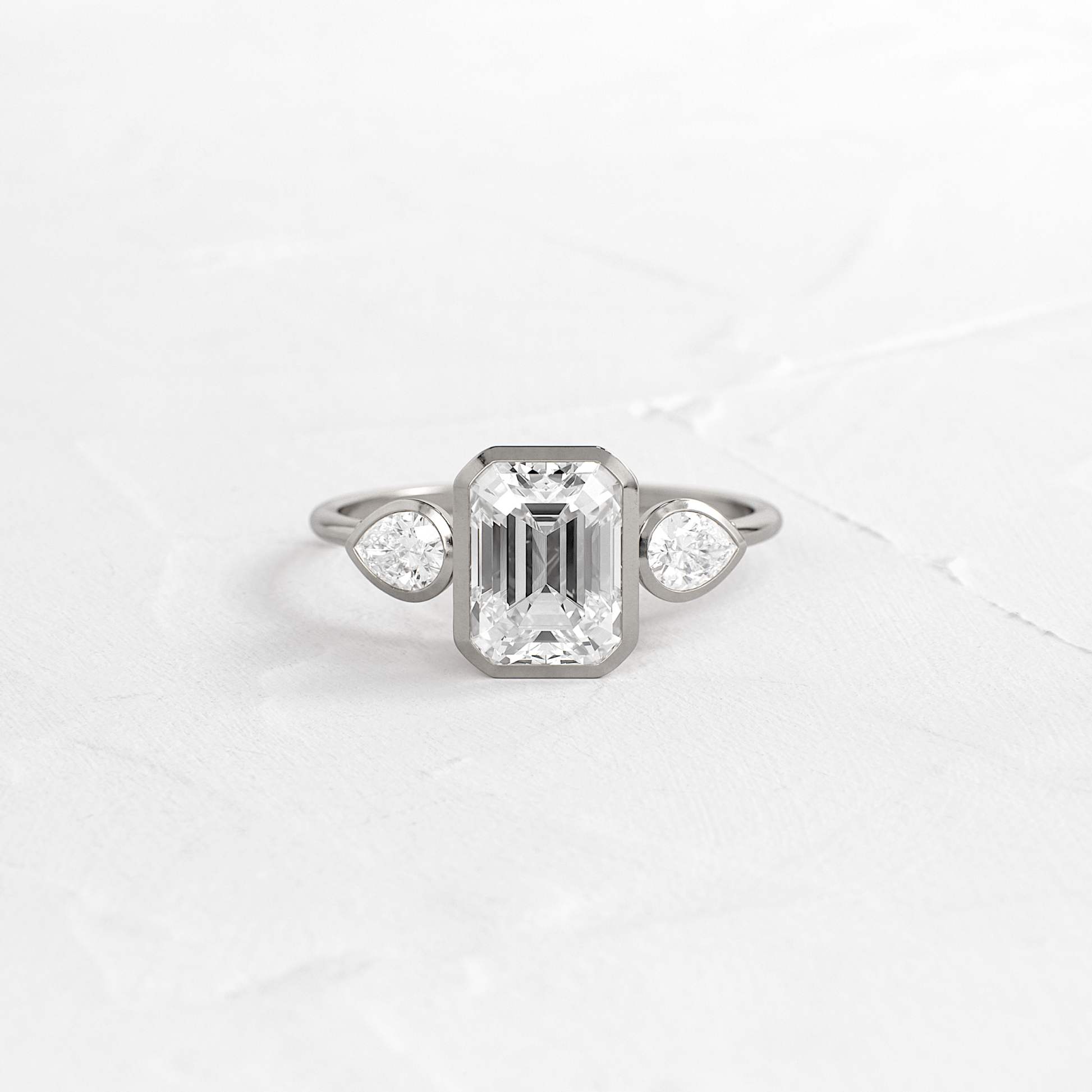 Bezel Three Stone-Emerald Lab Grown Diamond Engagement Ring