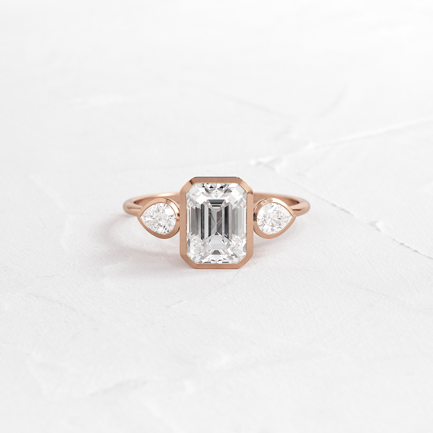 Bezel Three Stone-Emerald Lab Grown Diamond Engagement Ring